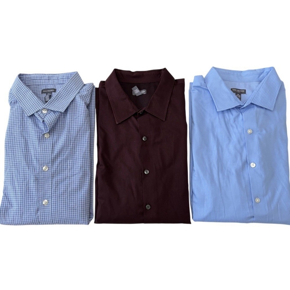 Bundle Van Heusen Mens 2XL Dress Shirt‎ Button Up Long Sleeve Blue Maroon Casual